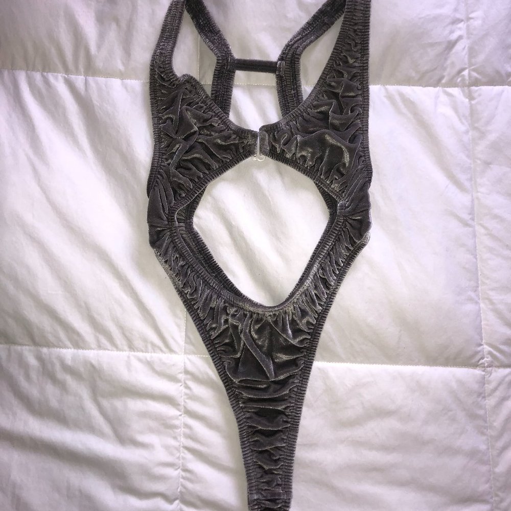 Skims Gray Velvet Bodysuit